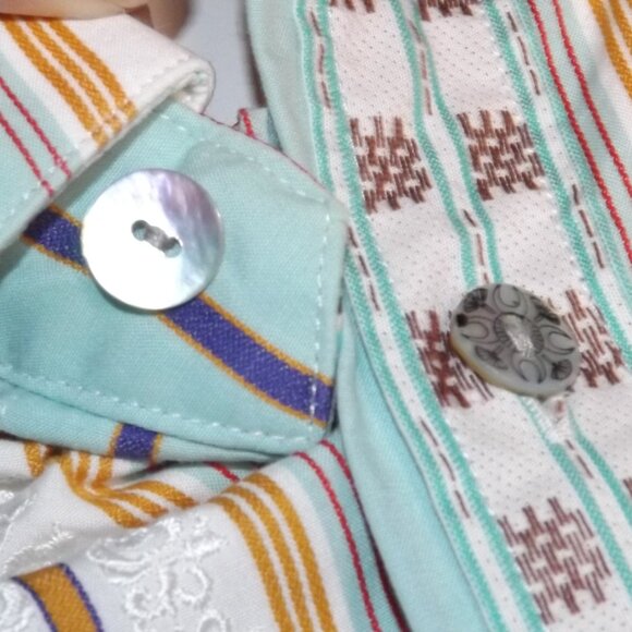 ROBERT GRAHAM Shirt, L, Multicolor Stripes, Embroidered, Long sleeve, MOP button - Picture 10 of 13